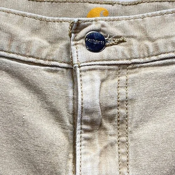Carhartt Beige Relaxed Fit Canvas Pants Carpenter Cargo Pockets 40x30 RN 14806 - Picture 4 of 16